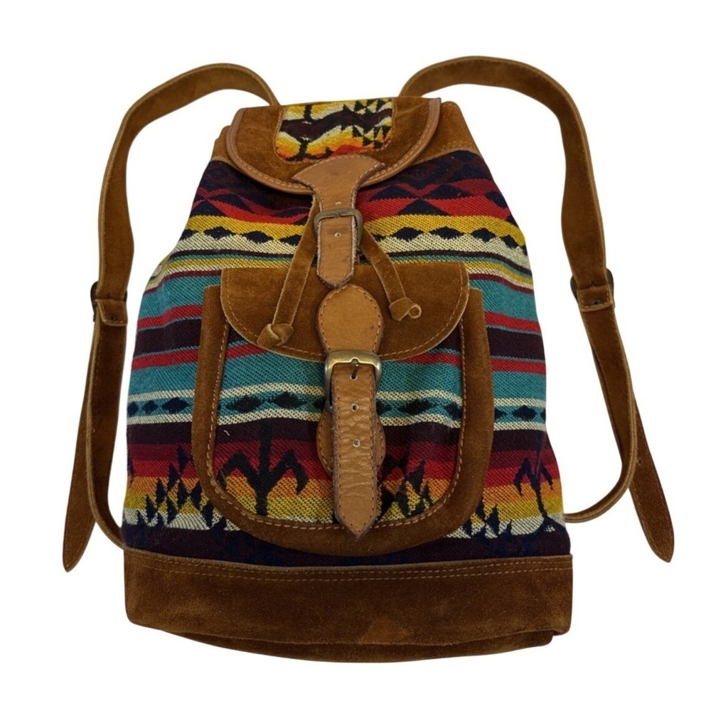 MALIKY Southwest Boho Wool Suede Leather Mini Backpack Purse Tribal Festival Bag